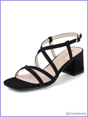 Low Block Heel Square Toe Strappy Slingback Dress Sandals